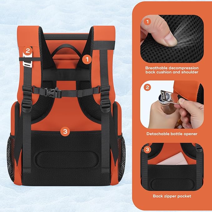 Maelstrom Backpack Cooler,36 Can Cooler Backpack,Soft Cooler Bag Insulated Leakproof,Lightweight Ice Chest Backpack,Travel Cooler Lunch Backpack for Camping,Hiking,Beach,Orange