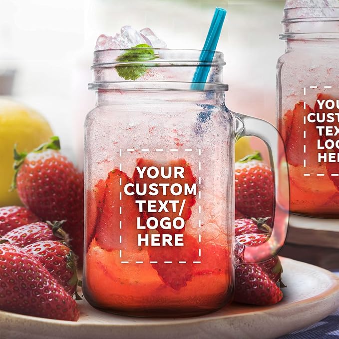 DISCOUNT PROMOS Custom Libbey Mason Jars w/Handles 16 oz. Set of 10, Personalized Bulk Pack - Traditional style, High standard - Black