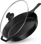 Utopia Kitchen Saute Frying Pan 12 Inch, Cast Iron Chefs Pan, Pre Seasoned Cast iron Skillet With Lid, Safe Grill Cookware for Indoor & Outdoor Use, Black