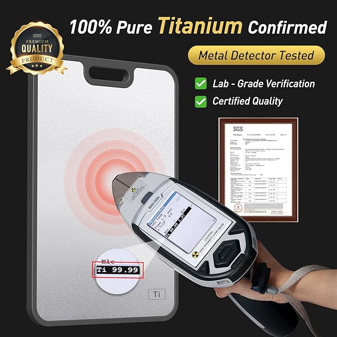 2 in 1 Pure Titanium Cutting Boards for Kitchen Non Toxic Chopping Board with Handle Large Big Small Kitchen Meat Butcher Block Not Stainless Steel Wood Bamboo Plastic Silicone Acrylic Teak Sink