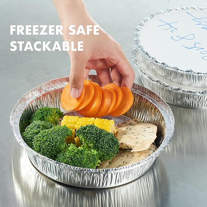 CURTA 50 Pack 9" Disposable Aluminum Foil Pans with Paper Lids | Great for Broiling, Baking, Storage, Roasting, Takeout, Air Fryer