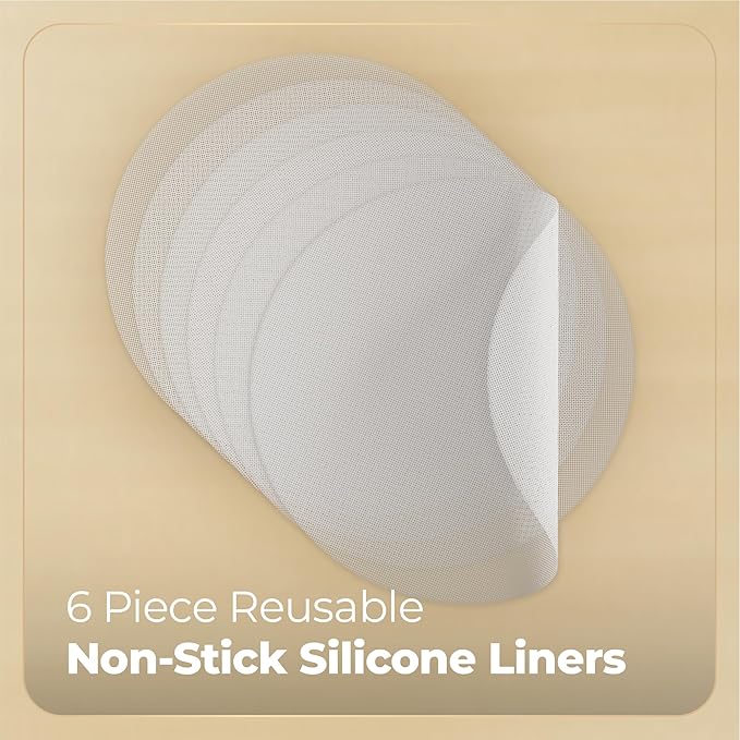 Prime Home Direct Bamboo Steamer Silicone Liners 12-Inch | 6 Count | BPA Free | Reusable & Non Stick for Air Fryer, Dumpling Food Steam Pot & Dim Sum Steaming | Round Mesh Parchment Baking Sheet Paper