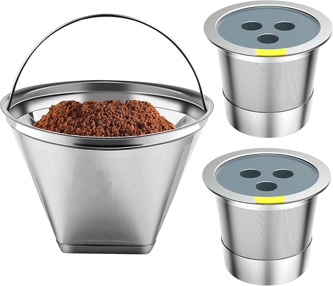 Stainless Steel Reusable Coffee Filter Compatible with Ninja Dual Brew Coffee Maker, Reusable Coffee Pods with 4 Cone Coffee Filters, Reusable k cups fit for Ninja CFP201,301