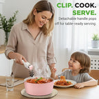 NutriChef 18-Piece Ceramic Cookware Set with Detachable Handles, Non Stick Pots and Pans, PTFE-Free Natural Ceramic Coating, Space-Saving Design, Oven & Stove Safe, Includes Utensils, Pink