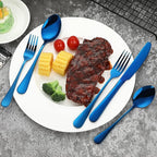 Blue Silverware Set Flatware Cutlery - 20 Pieces Stainless Steel Tableware Set Service for 4,Include Fork Knife Spoon,Mirror Polished,Dishwasher Safe