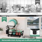 MOUKABAL Dish Drying Rack, 2 Tier Dish Rack, Large Dish Racks for Kitchen Counter, Dish Drainer with Removable Utensil Holder, Drainboard (Black)