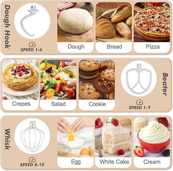 Kitchen in the Box Stand Mixer, 3.5 QT Small Kitchen Electric Stand Mixers, 10-Speed Portable Lightweight Dough Mixer for Daily Use with Egg Whisk, Dough Hook, Beater (Cream White)