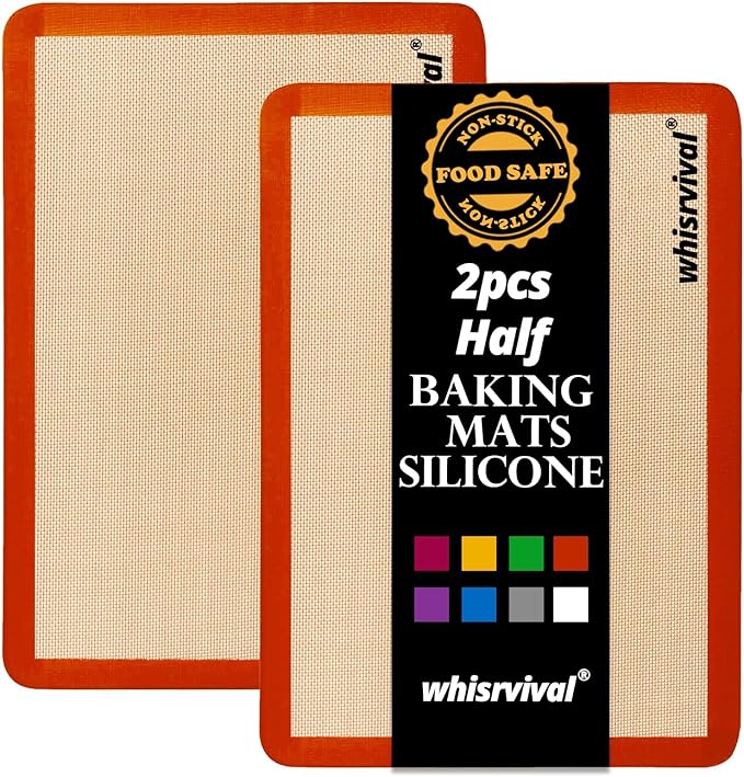 Silicone Baking Mat, Reusable Silicone Baking Sheets for Oven, 2Pcs Half Sheet(16.5"x11.6") Non-Stick (Orange)