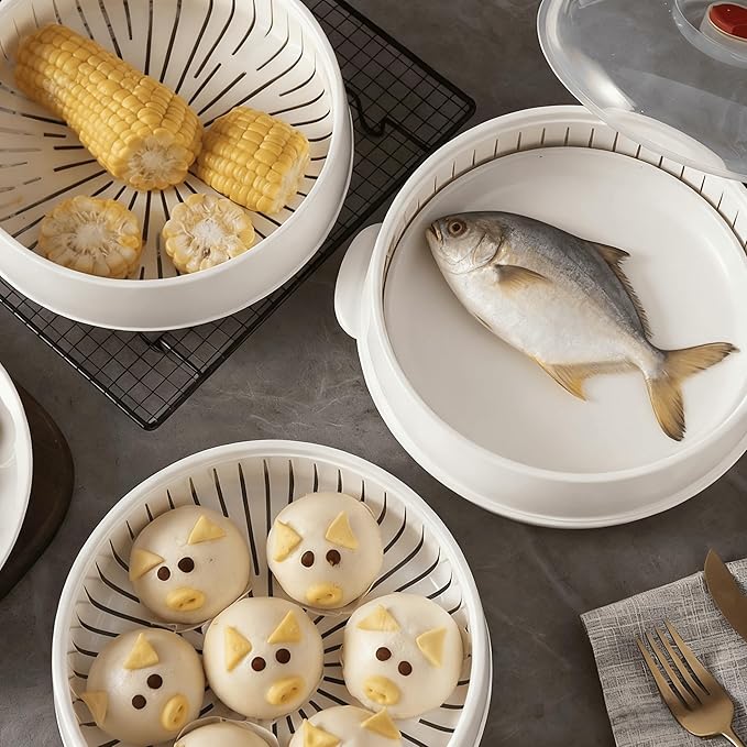 Microwave Vegetable Steamer, Microwave Steamer for Vegetables,Microwavable Cookware with Lid and Tray for Cooking Food and Vegetables (First floor)