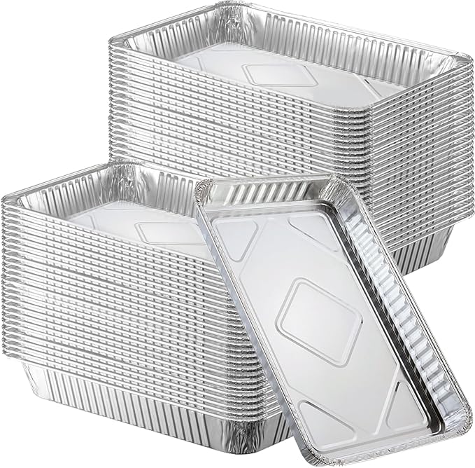 50 Pcs Disposable Aluminum Foil Grill Topper Pans, 12 x 8 in BBQ Grill Topper Pan, Non Viscous Aluminum Foil BBQ Grilling Tray Nonstick Baking Sheets for Outdoor Cooking and Camping