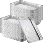 50 Pcs Disposable Aluminum Foil Grill Topper Pans, 12 x 8 in BBQ Grill Topper Pan, Non Viscous Aluminum Foil BBQ Grilling Tray Nonstick Baking Sheets for Outdoor Cooking and Camping