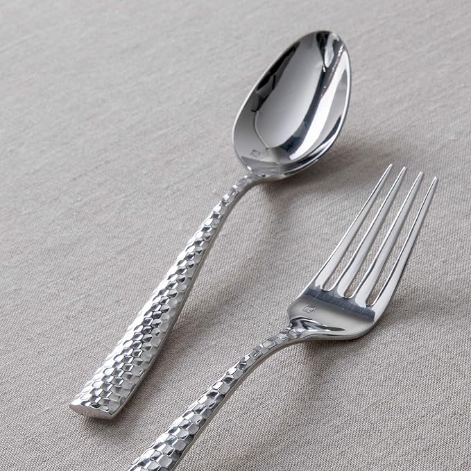Fortessa Lucca Faceted 18/10 Stainless Steel Flatware Table Spoon, Set of 12