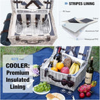 Picnic Basket Sets for 2 Persons with Insulation Cooler,Waterproof Picnic Blanket, Tableware for Family,Party,Outdoor Living,Camping Gift
