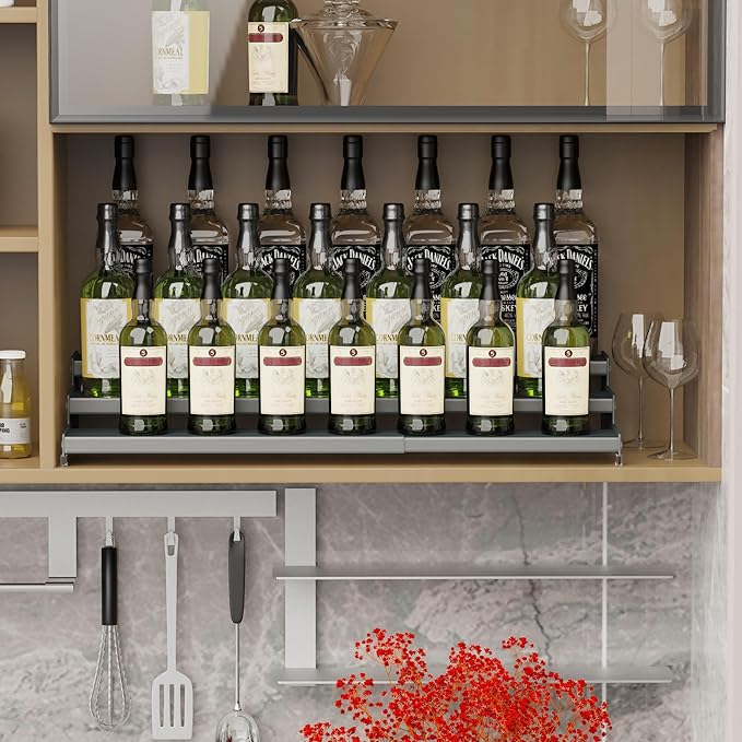 Expandable Spice Rack Storage organizer with 3-Tier step shelf cabinet,seasoning racks organizion.Great for Kitchen countertop shelves,Bathroom,dressing table,Cupboard,Pantry and more(1pack/Gun-gray)