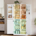 IRONCK 71" Kitchen Pantry Storage Cabinet with Storage Rack, Pegboard Doors, 4 Adjustable Shelves, Food Pantry Cabinet, Freestanding Tall Cupboard for Dining Room, Kitchen, White