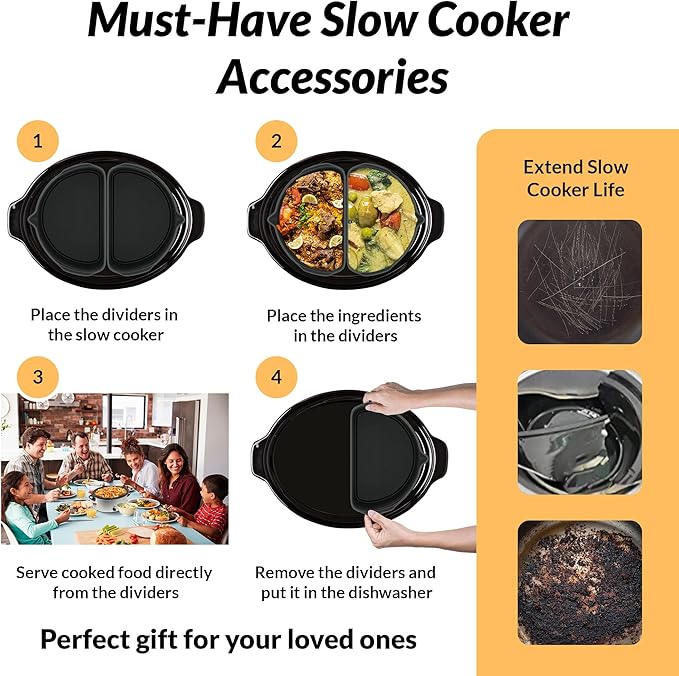 PREMIUM QUALITY: Tasmai 3 Pack, Crock pot liners, 4-8 Quart Slow Cooker Liners, Reusable Silicone crockpot liner, Crockpot liner, Crock pot divider, Crockpot divider insert (4-4.5 Quart (Gray))