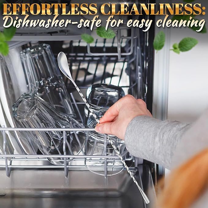 4 Pcs Bar Spoon Cocktail Mixing Spoon – 12'' Long Stainless Steel Cocktail Stirrers with Polished Surface, Easy to Clean – Great for Professional and Home Use, Practical Gift for Drink Mixing Lovers