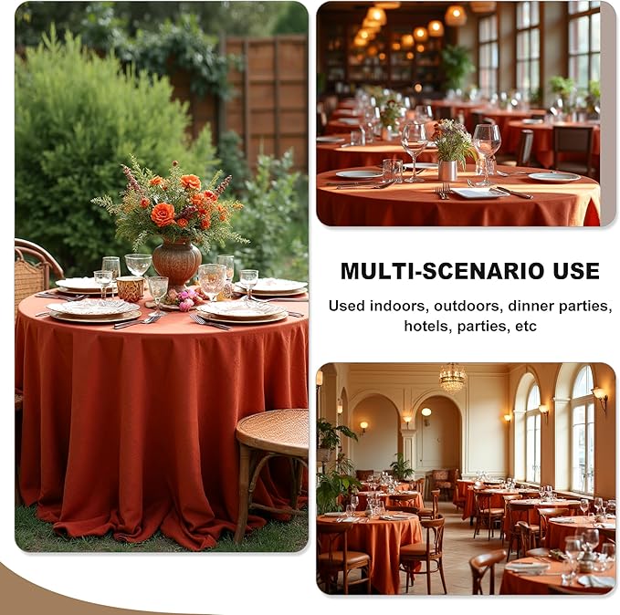 Fitable 6 Pack Rust 120 Inch Round Tablecloth - Stain Resistant and Washable Table Cover, Polyester Fabric Table Cloth for Wedding, Party, Banquet, Formal Events