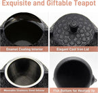 20.3oz Small Cast Iron Teapot, SECHUDO Tea Kettle for Stovetop Safe Coated with Enameled Interior, Japanese Style Tea Pot with Stainless Steel Infuser for Loose Tea (Black Gerbera Pattern)