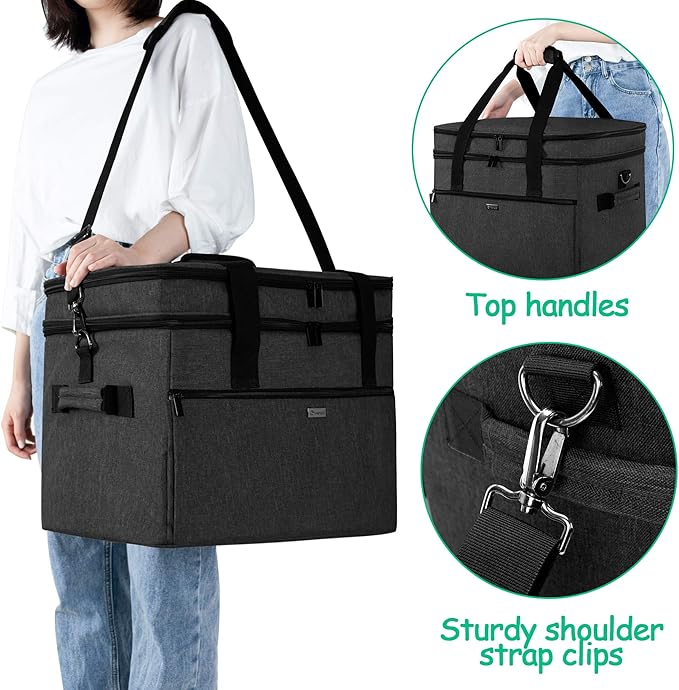 Yarwo Slow Cooker Bag Compatible with Crock-Pot/Hamilton Beach 8-10 Quart, Double Layers Slow Cooker Travel Carrier Case for Kitchen Appliance and Accessories, Black (Bag Only)