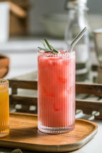 Drinking Glasses with Origami Style Set of 4 Glass Cups, 12 oz Ribbed Glassware, Highball Glass Cups, Elegant Art Deco Ripple Vintage Glassware, Juice Glasses, Ideal for Cocktail, Beer