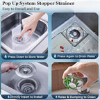 3 in 1 Kitchen Sink Drain Strainer Pop up Sink Stopper,Durability Stainless Steel Anti-Clogging Strainer Basket Odor Prevention Plug Stopper for US Standard 3-1/2” Drain
