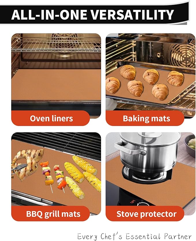 Oven Liners for Bottom of Oven - 4 Pack Large Heavy Duty Oven Mats, 17"x 25" Reusable Matt Liner for Electric, Gas, Toaster Ovens & Grills, BPA & PFOA Free, Kitchen Essentials, Copper