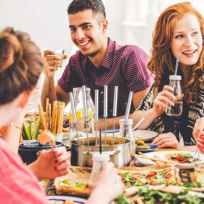 6PCS 9.5 Inch Fondue Sticks Stainless Steel Barbecue Fruit Dessert Forks with Heat Resistant Handle for Roast Meat Chocolate Dessert Cheese Marshmallows