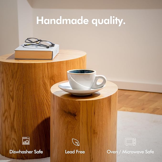 KIVY Cappuccino cups set of 4 [8oz] - Thick-walled stoneware cappuccino cup set for latte art - Latte mugs - Latte cups - Coffee mug - Latte art cup - Ceramic latte cup and saucer set of 4 - Blue