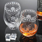 Joeyan Hand Blown Etched Stemless Wine Glasses,Carved Red and White Wine Tumbler with Floral Pattern,Clear Drinking Glass Cups,Glassware for Birthday Party Anniversary,19 oz,Set of 4,Dishwasher Safe