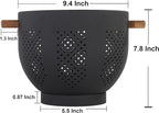 Metal Colander with Wood Handle and Stable Base, Powder Coated Steel Kitchen Strainer Basket for Draining Pasta, Vegetable and fruit (7quart,Matte Black)