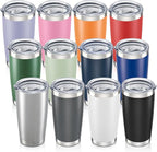 20 oz Tumbler with Lid Stainless Steel Insulated Tumblers Bulk Double Wall Vacuum Cups Powder Coated Travel Mug Keep Drinks Cold and Hot, Mix, 12 Pack