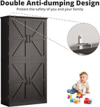 IRONCK Kitchen Pantry Storage Cabinet 72.8" H, 4 Barn Doors with Storage Rack, 4 Adjustable Shelves, Freestanding Cupboard for Dining Room Living Room, Laundry, Black