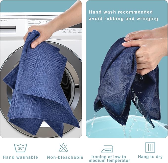 Navy Blue Cloth Placemats Set of 8 - Double Thickened Easy to Clean Linen Style Fabric Placemats - Machine Washable Placemats - Heat Resistant Non-Slip Table Mats (Navy Blue, 8)