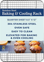 Ultra Cuisine Stainless Steel 8.5 x 12-inch Cooling and Baking Rack - Oven-Safe - Dishwasher-Safe - Heavy Duty - Tight Wire Bake for Oven Cooking - Quarter Sheet Pan - Ideal as Roasting Rack