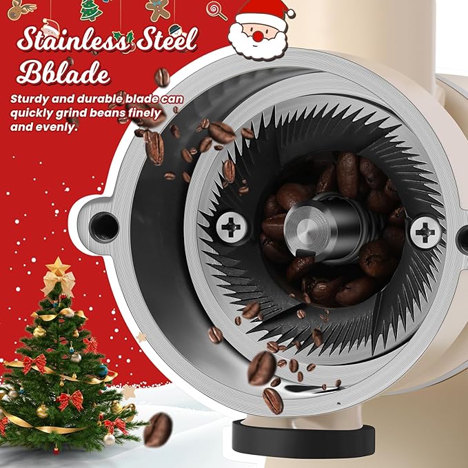 Electric Coffee Grinder Burr Espresso Coffee Bean Grinder Small Automatic Stainless Steel Coffee Mill With Brush, Creamy White