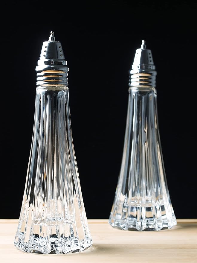 Salt and Pepper Shaker Set - Spice Dispenser Set - Cut Crystal - Large Beautiful Shakers - 7.5" H - Made in Europe - by Barski