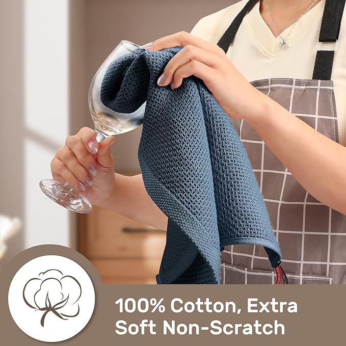 Large Kitchen Hand Towels,6 Pack Cotton Waffle Weave Dish Towel for Drying, Cleaning Cloth for Kitchen Dishes - Extra Absorbent and Soft - 16 x 28 inch (Blue Gray-6 Pack)