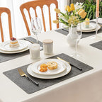 Romanstile Vinyl Placemats Set of 12-12 X 18 Inch - Heat Resistant Place Mats 100% Waterproof Oilproof Wipeable Reversible Faux Leather Table Mats for Kitchen/Dining/Party/Outdoor, Dark Grey