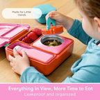 OmieBox Bento Box for Kids - Insulated Bento Lunch Box with Leak Proof Vacuum Insulated Food Jar - 3 Compartments, Two Temperature Zones (Pink Berry)