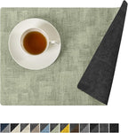 Romanstile Reversible Vinyl Placemats Set of 4, Faux Leather 100% Waterproof Oil-Proof Wipeable Place Mats, Heat Resistant Dual Sided Table Mats for Kitchen/Dining/Party (Grey Green, 12 x 17 Inch)