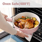 SENSARTE 24 Piece Ceramic Pots and Pans Set, Nonstick Detachable Handle Cookware, Induction Kitchen Cookware Set with Removable Handle, Healthy Non Stick for RV, Dishwasher＆Oven Safe, PFOA Free (Pink)