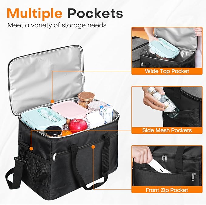 Collapsible Cooler Bags Insulated, 48 Cans Soft Cooler with Front Zipper Pocket & Shoulder Strap, Portable Leakproof Soft Sided Coolers for Camping/Beach/Picnic/Travel - Black