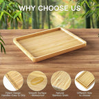 Square Bamboo Serving Tray with Handles - 9.4x7.4 Inch Rustic Wooden Platter for Coffee, Kitchen, Living Room & Party (Lightweight, Splinter-Free & Oil-Coated)
