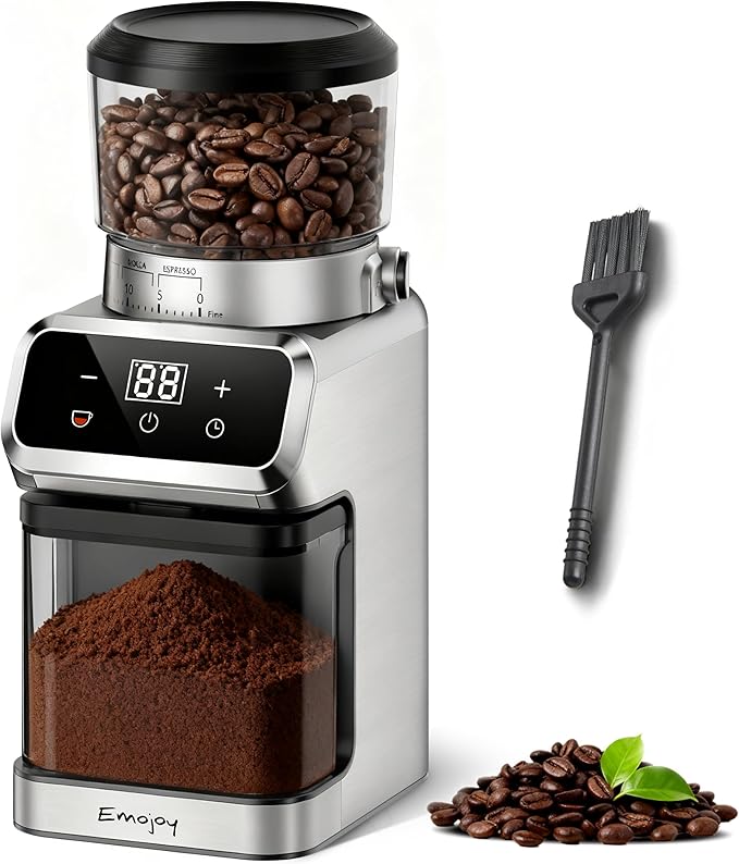 Coffee Grinder Electric, Emojoy Coffee Bean Grinder with 30 Grinding Settings, Burr Coffee Grinder for Home Use, Touchscreen and LED Control Panel, Stainless Steel Conical Burr Grinder