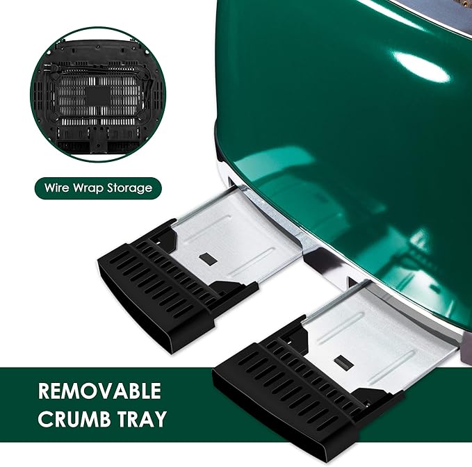 Roter Mond 4 Slice Toaster Retro Stainless Steel with Bagel Defrost Cancel Function, 6 Browning Settings, Extre Wide Slot and Removable Crumb Tray, Green, ST033