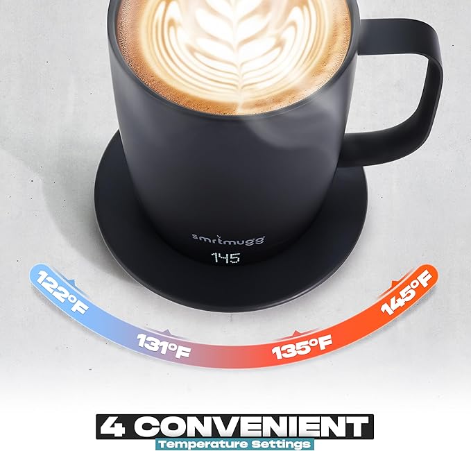 PRO 14 oz. Self-Heating Coffee Mug – 4-Hour Battery Life, Adjustable Temperature Control, LCD Display, One-Touch Adjustment, Magnetic Slider Lid – Keep Your Coffee Hot for Hours!