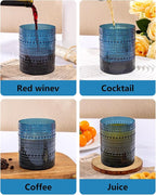 YOUBET 24PCS Plastic Drinking Glasses - 14OZ Blue Hobnail Drinkware Glasses - Vintage Glassware Textured Beaded Cups for Water, Beer, Whiskey, Juice and Various Mixed Drinks