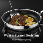 Non Stick Frying Pan with Lid, 12 Inch Ceramic Hybrid Tri-Ply Stainless Steel Frying Pans Nonstick W/Lid, Large Induction Skillet Frying Pans for Cooking, Metal Utensil Safe, PFAS/PFOA/PTFE Free