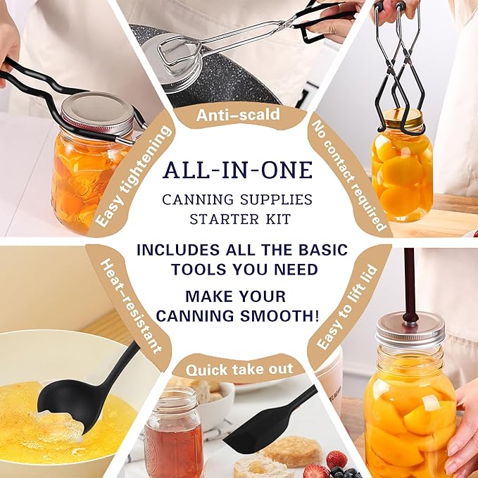 Canning Pot Water Bath Canner Stock Pot,Canning Kit for Beginners, Canning Supplies with Rack,Lid & Starter Tools Kits Stainless Steel Water Bath Canner 21.5 QT Starter Kits